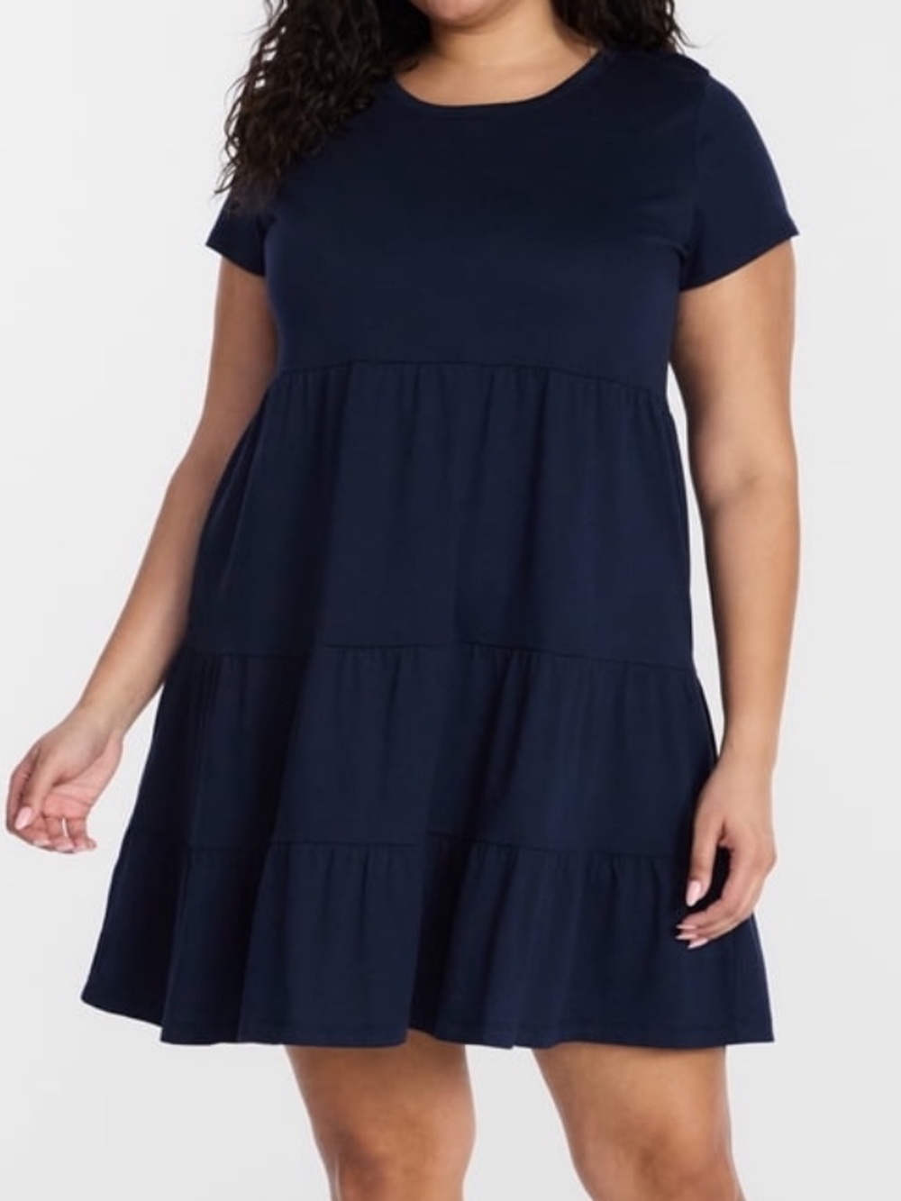 Time and Tru Navy Short Sleeve Tiered Dress with Pockets Sz XXL